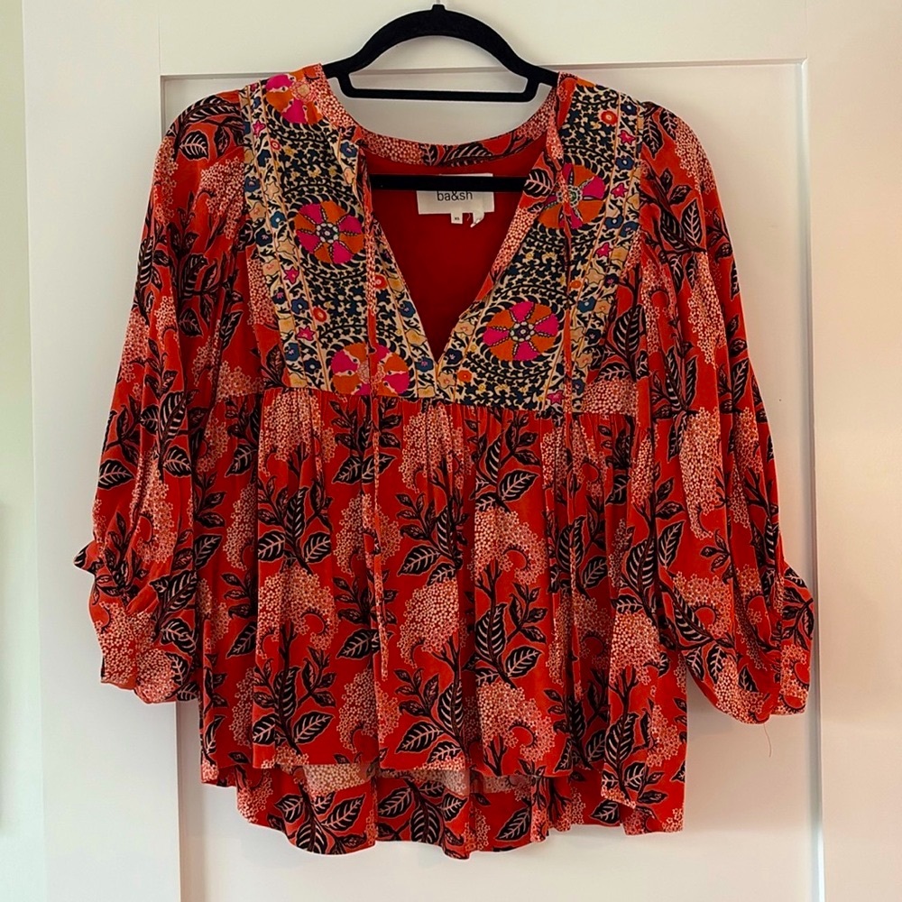 Ba&sh coral, floral blouse XS